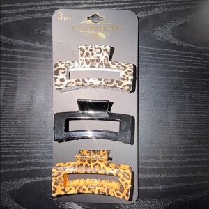 3 Leopard Print and Black Claw Clips